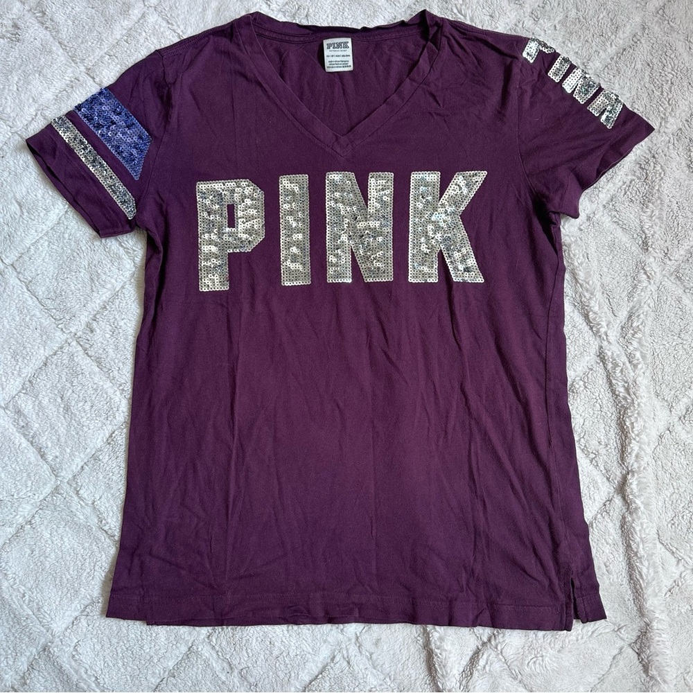 Victoria's Secret PINK | Black Orchid Bling Short Sleeve Tee | Size Extra Small
